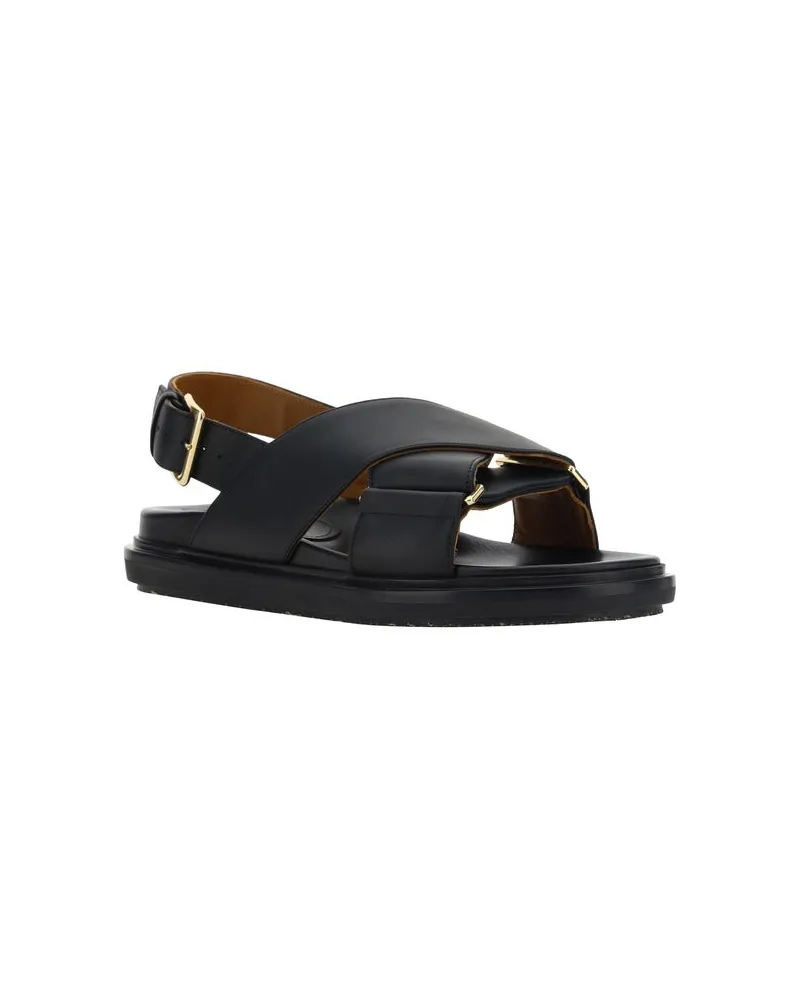 Marni Women's Black Calf Leather Bos Taurus Flat Sandals Black