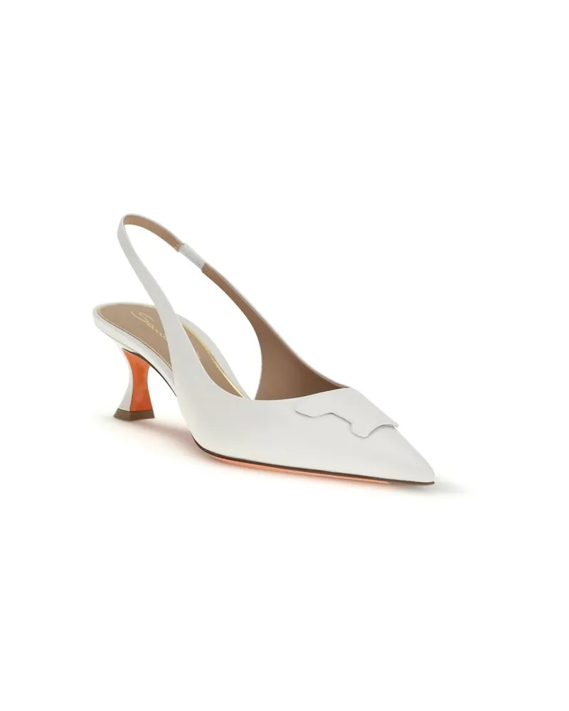 Santoni Women's White Calf Leather Bos Taurus Mid Heel Pumps White
