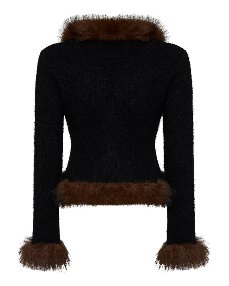 Self-Portrait Women's Knit Cardigan With Faux-Fur Trim Black Cotton Cardigans Sweater Black