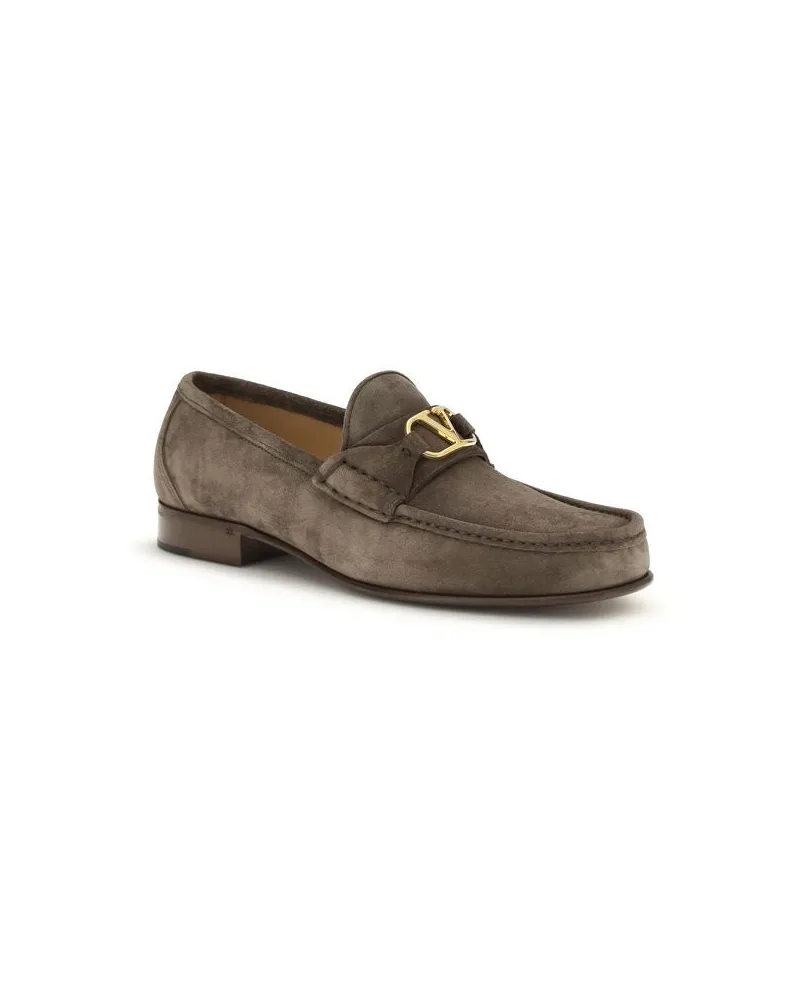 Valentino Garavani Men's Brown Calf Leather Bos Taurus Slip-On Loafers Brown