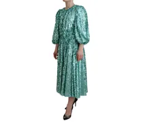Sequined A-Line Midi Dress — Green