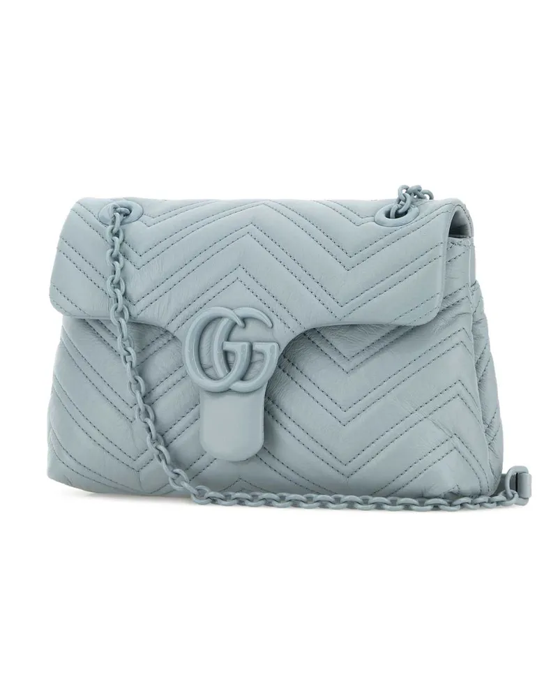 Gucci Women's Light Blue Nappa Leather Small Gg Marmont Shoulder Bag Articblartbartb Calf Skin Borse A Tracolla Blue