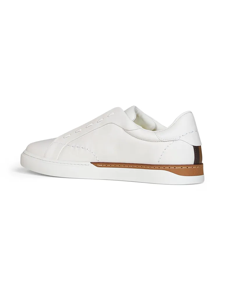 Fendi Selleria Stitching Leather Low-Top Sneaker — White White