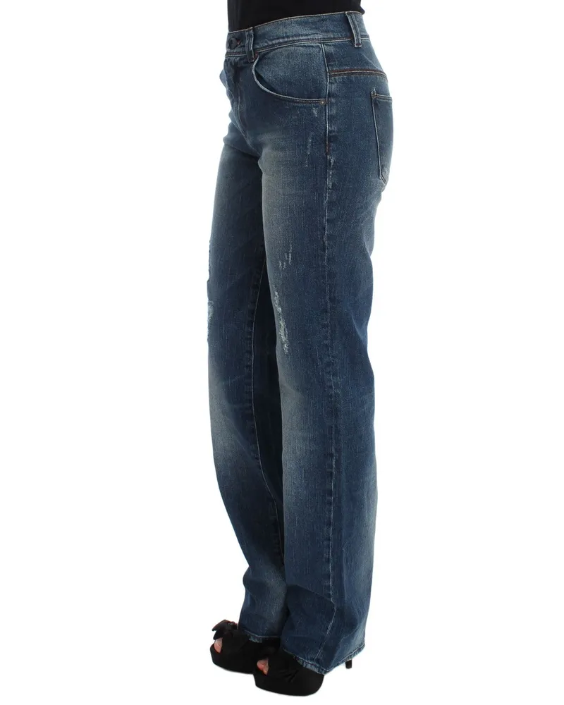 Ermanno Scervino Women's Blue Wash Cotton Blend Slim Fit Jeans Clothing Blue