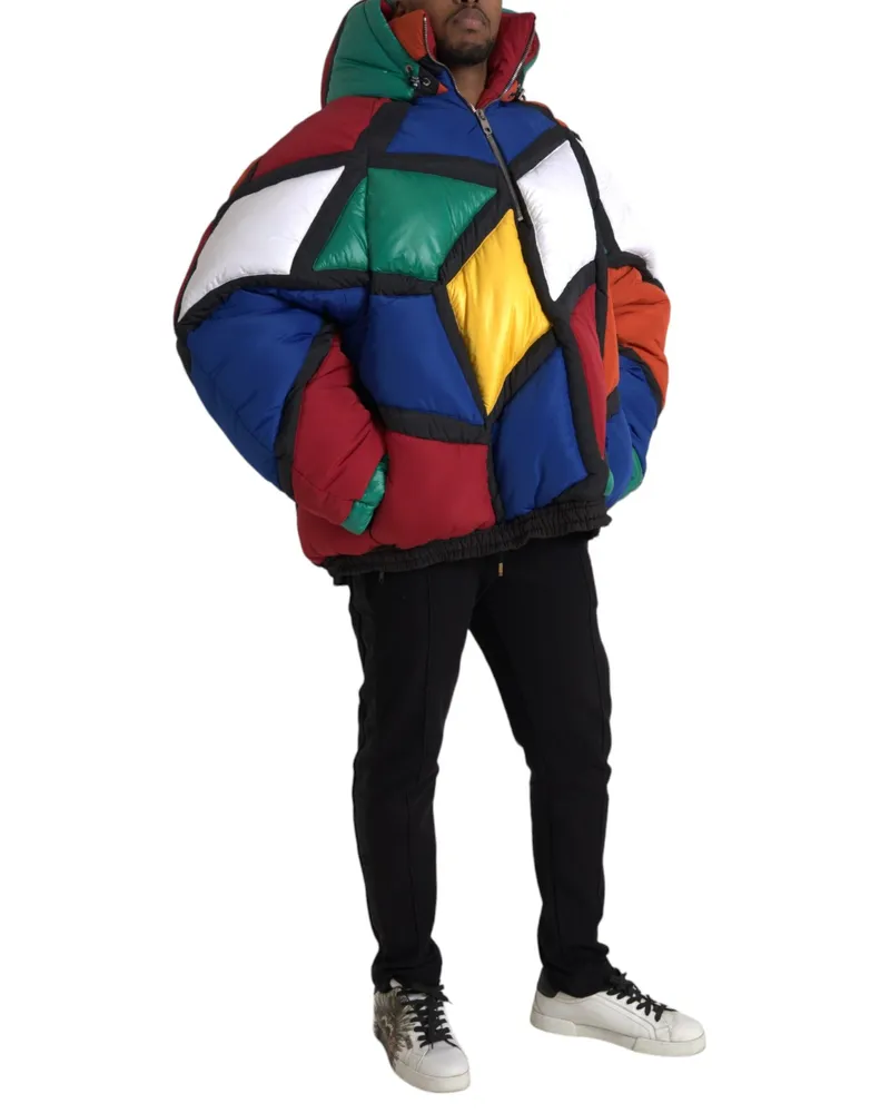 Dolce & Gabbana Men's Multicolor Quilted Hooded Puffer Jacket Polyester Nylon Clothing Multicolor
