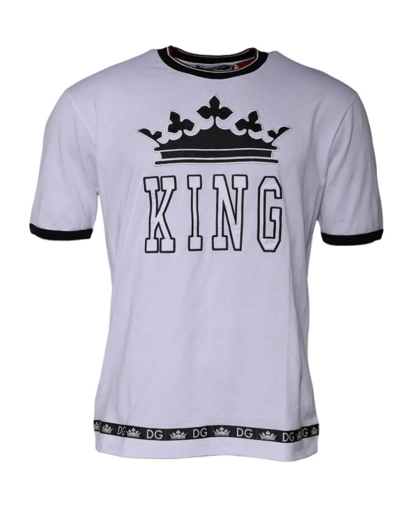 Dolce & Gabbana Men's Crown & Logo-Embroidered T-Shirt White Cotton White