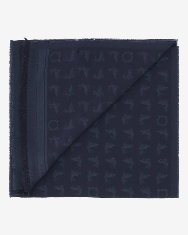 Ferragamo Men's Scarf Navy Wool Scarfs Navy