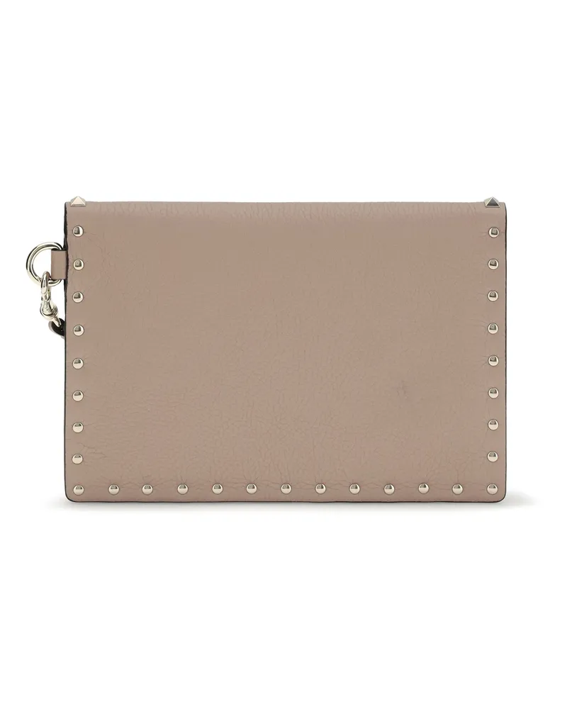 Valentino Garavani Women's Rockstud Pouch Leather Poudre Calf Bos Taurus Clutches Beige