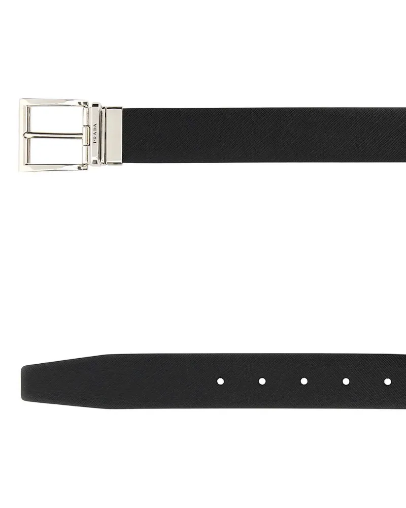 Prada Men's Black Leather Reversible Belt F0rd7 Vitello Cinture Black