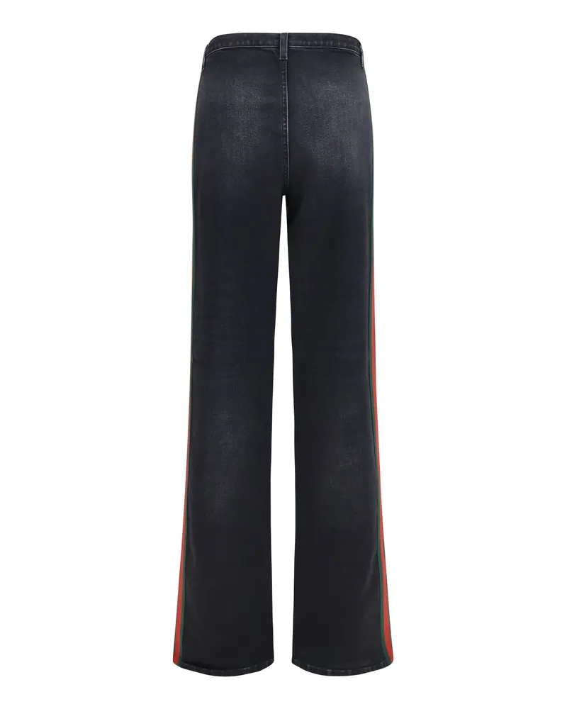 Gucci Women's Stretch Cotton Jeans With Web Stripe Black Cotton; Elastane Black