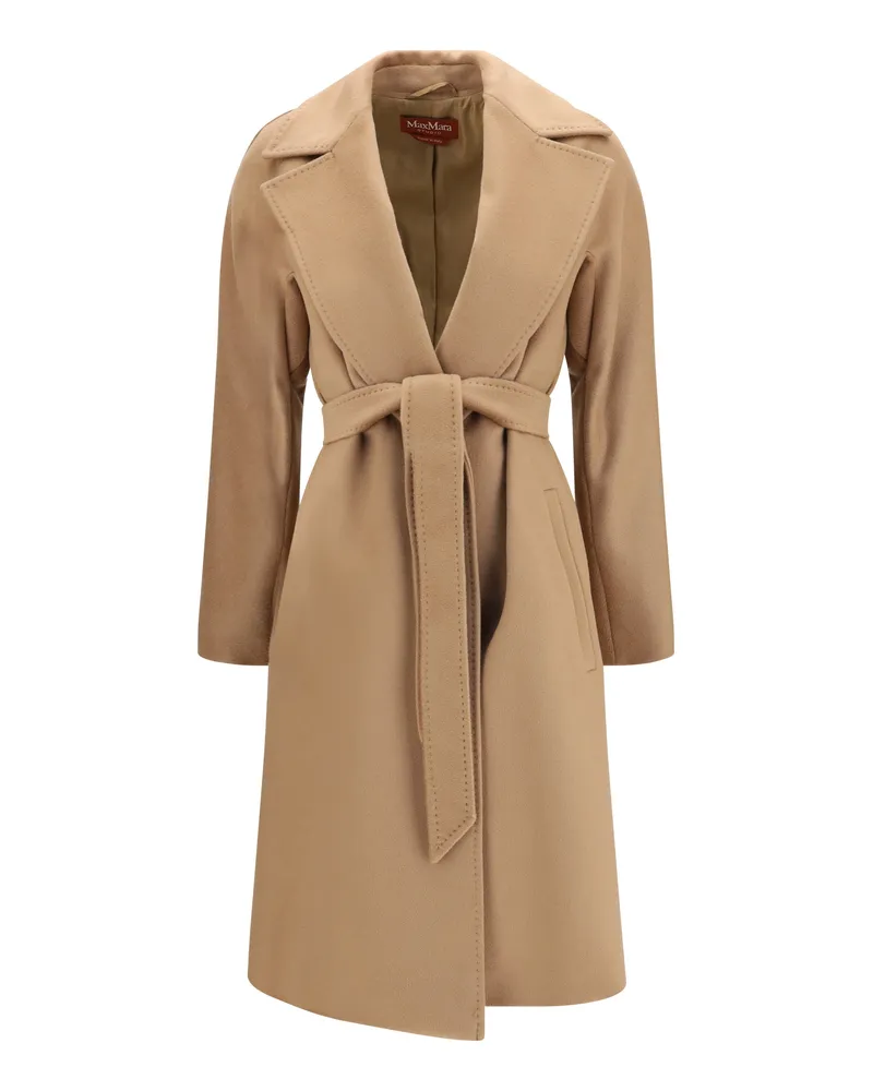 Max Mara Women's Coat Peak Lapel Camel Fleece Wool (ovis Aries Camel
