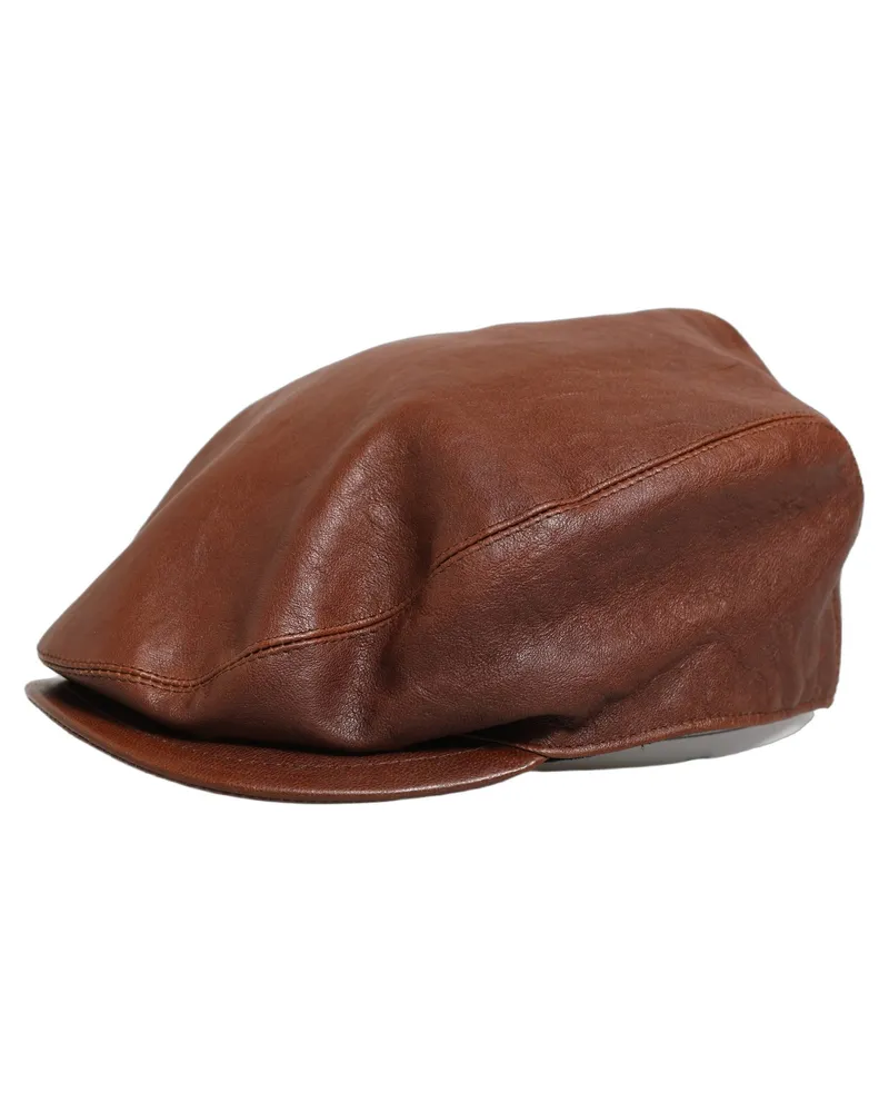 Dolce & Gabbana HAT9885 Lamb Leather Flat Cap — Brown Brown