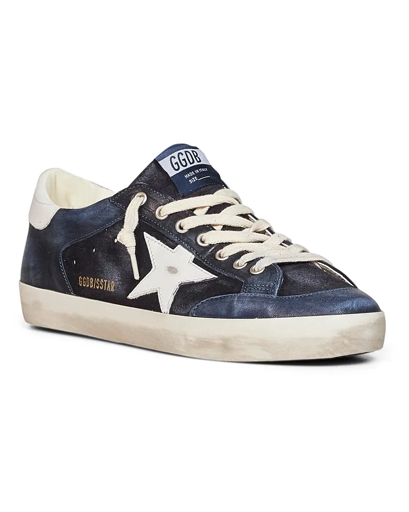 Golden Goose Men's Sneakers Super-Star Dark Blue Suede & Nappa Leather Calf Trainers Blue