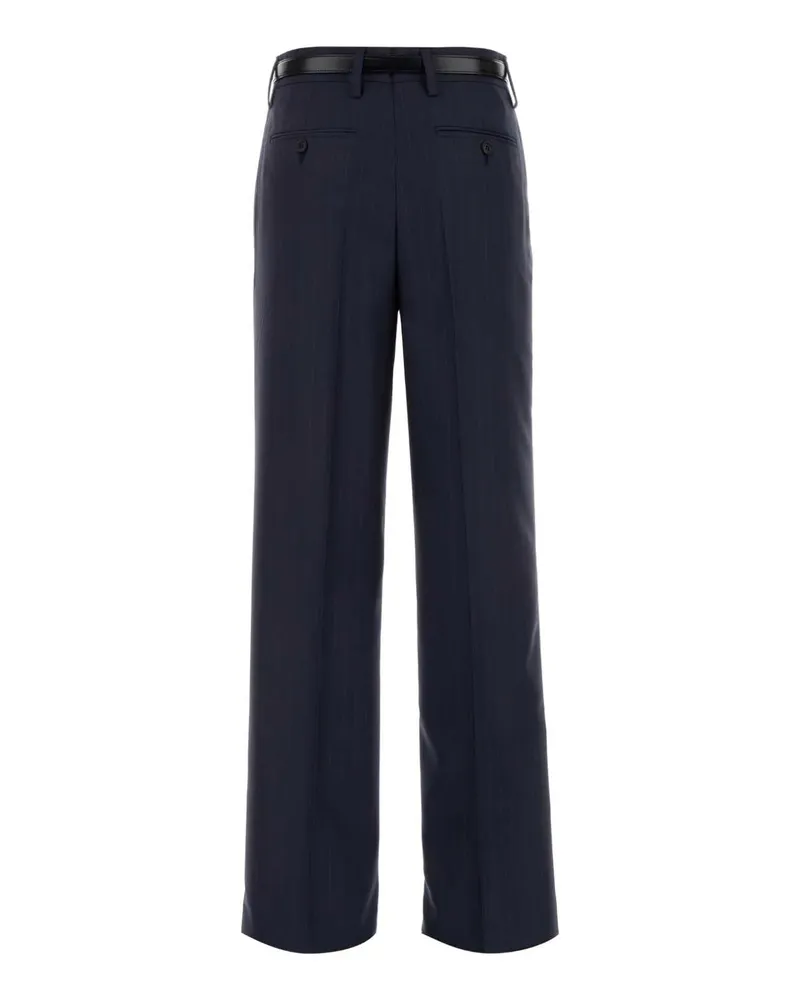 Prada Women's Embroidered Wool Pant Bleu Exterior: Pantaloni Navy