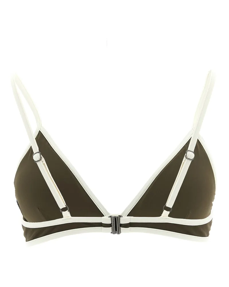 Brunello Cucinelli Contrast-Piped Triangle Bikini Top — Khaki Khaki