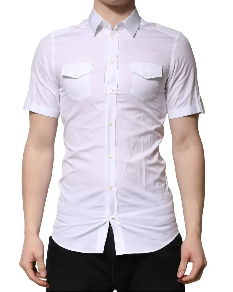 Dolce & Gabbana Men's White Cotton Short Sleeves Gold Casual Shirt White