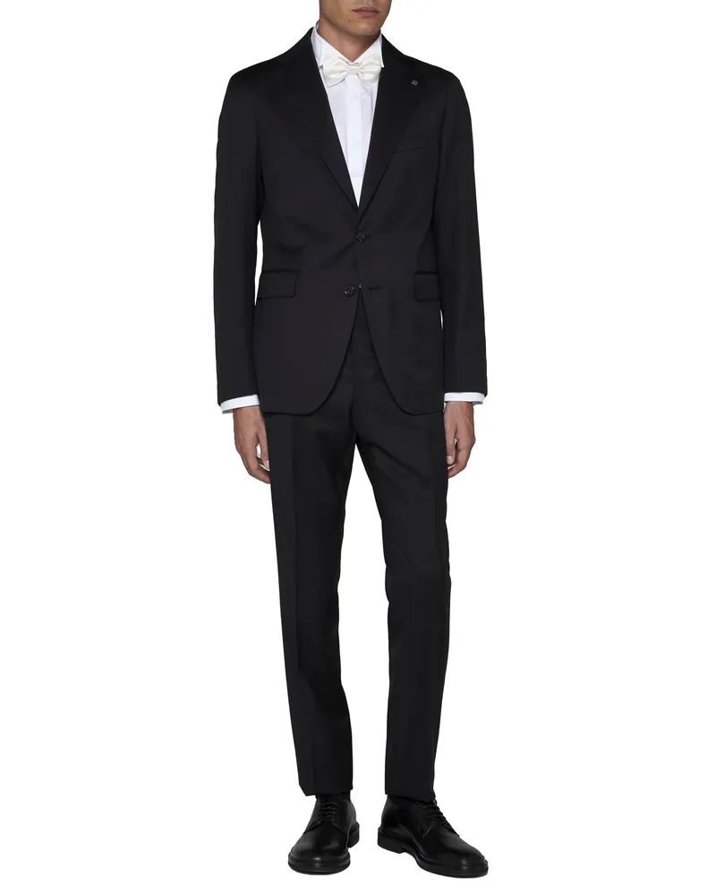 Tagliatore Men's Single-Breasted Suit Black Virgin Wool Suits Black