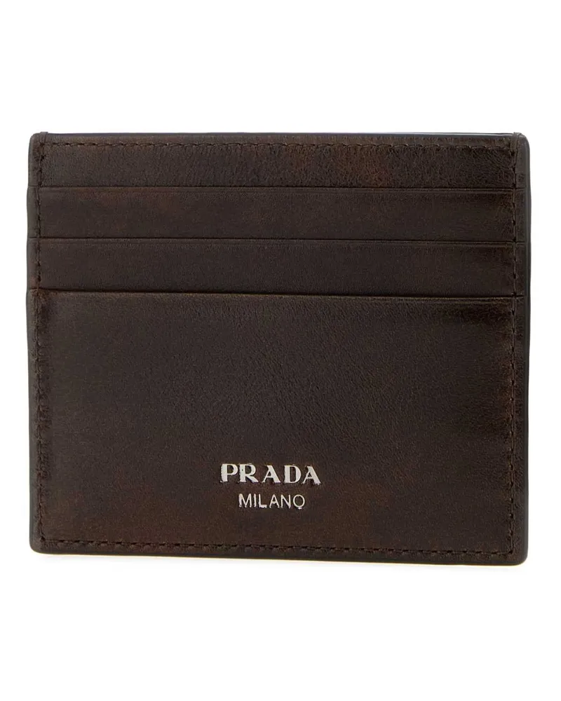 Prada Men's Chocolate Leather Card Holder Cacao Exterior: Calf Portafogli Wallet Brown