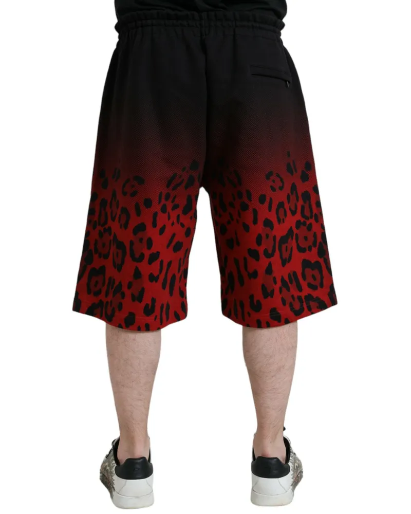 Dolce & Gabbana Men's Red Leopard Print Cotton Bermuda Shorts Black And Red