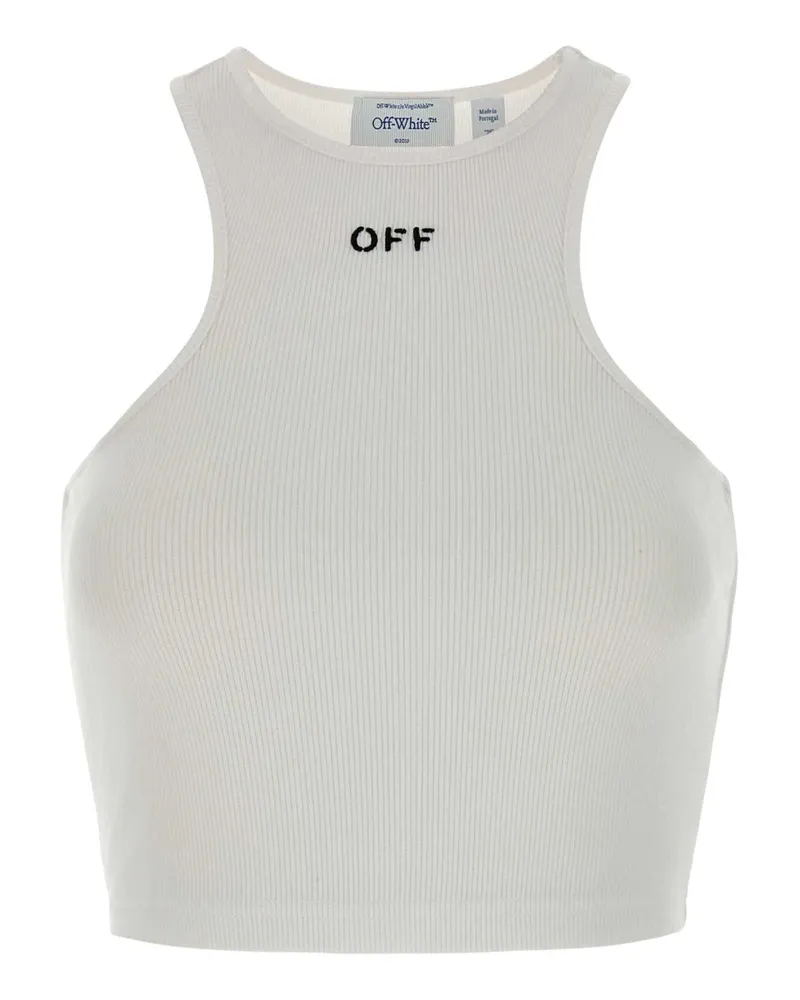 OFF-WHITE Logo-Embroidered Ribbed Cotton Tank Top — White White