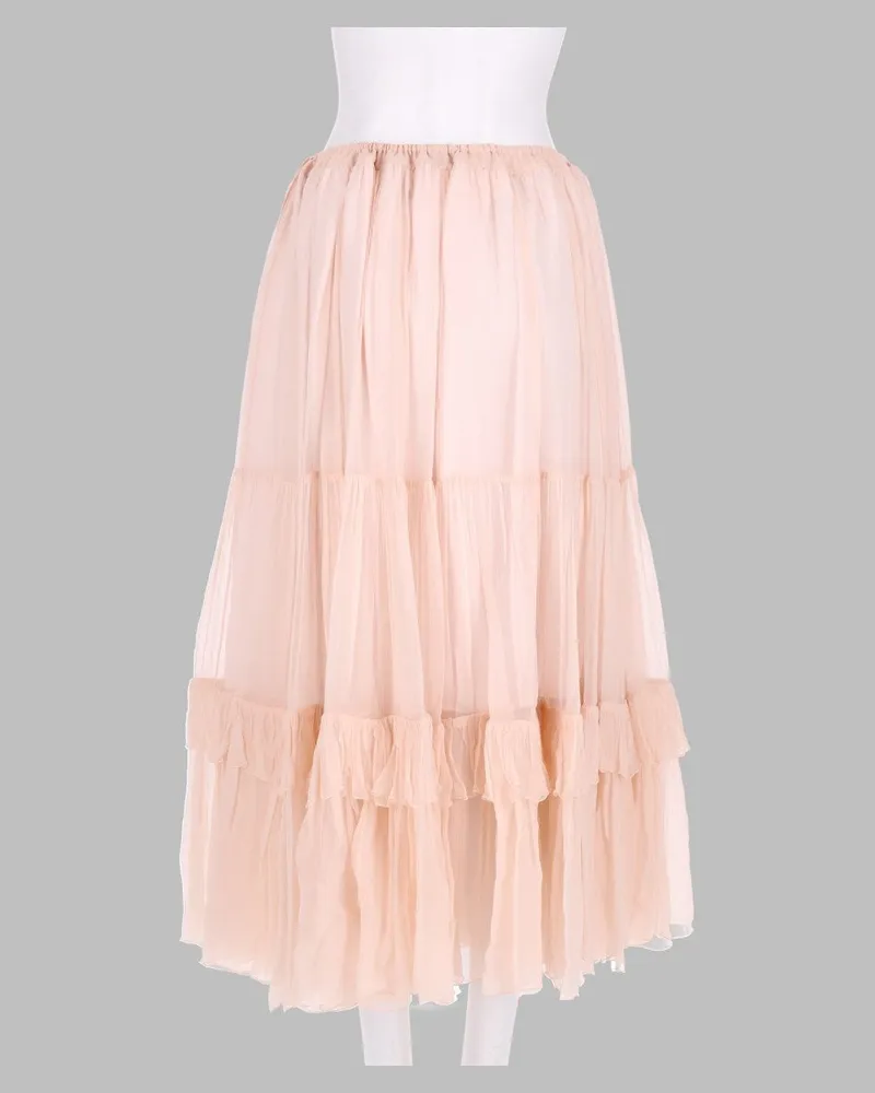 Chloé Silk Ruffle Maxi Skirt — Pink Pink