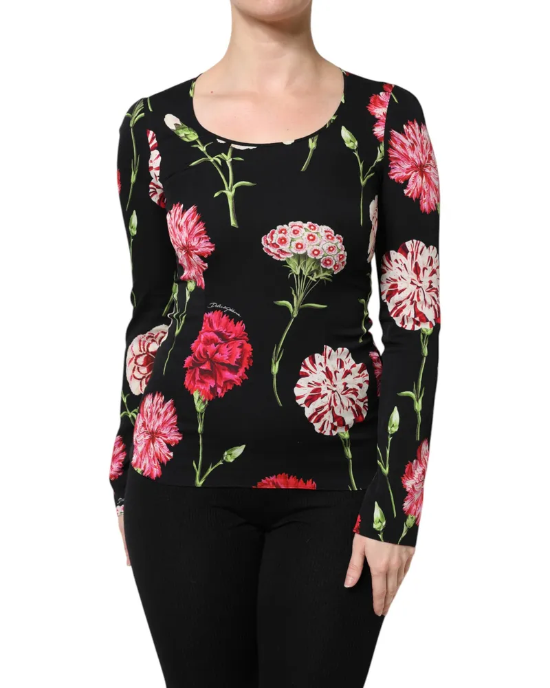 Dolce & Gabbana Black Floral Long Sleeve Women Blouse Top Silk Elastane Black