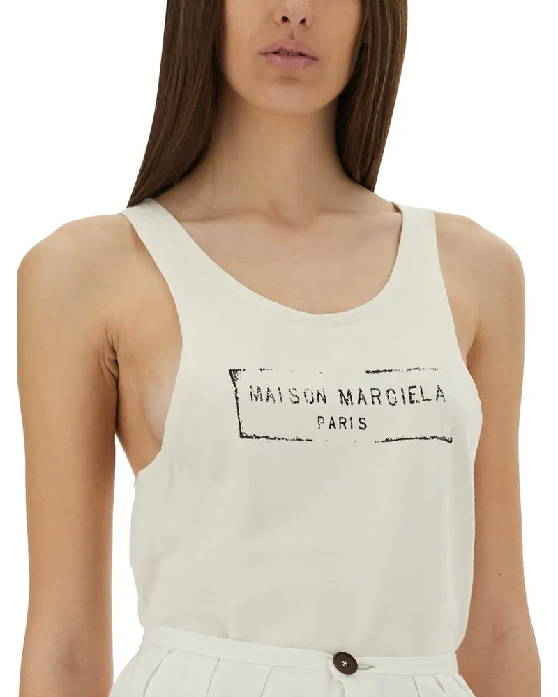 Maison Margiela Logo-Print Tank Top — Beige Beige