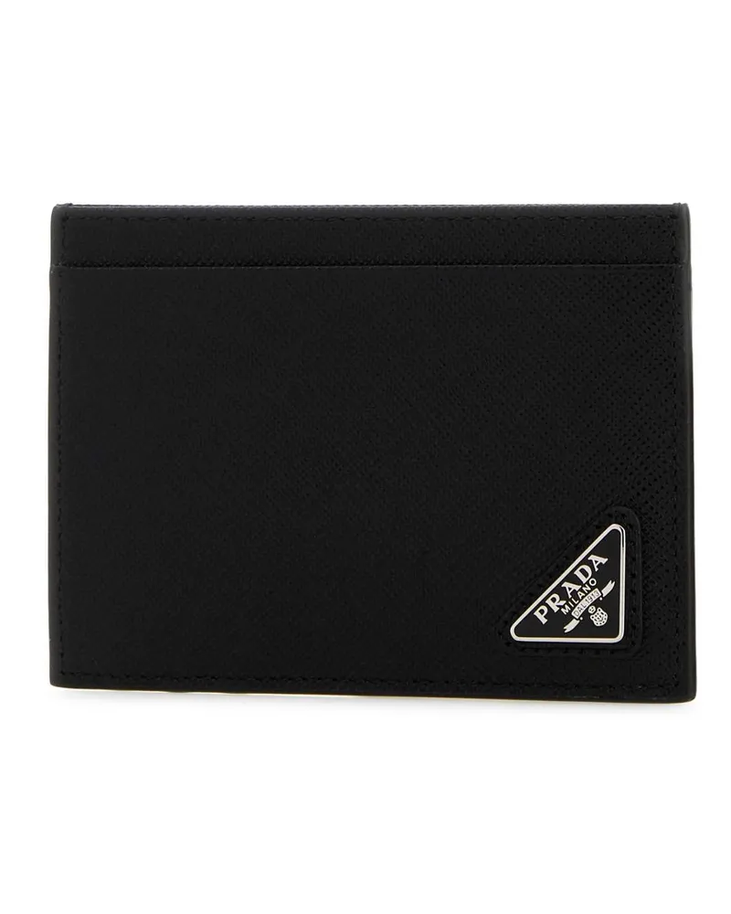 Prada Men's Black Leather Card Holder Nero Portafogli Wallet Black