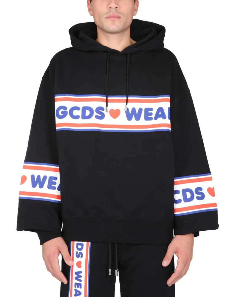 GCDS Cute Tape Logo Hooded Sweatshirt — Black Black