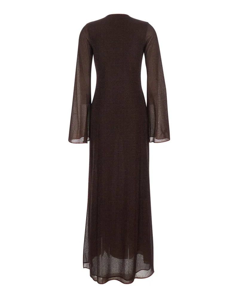 Oséree Metallic-Blend Long-Sleeve Caftan — Brown Brown