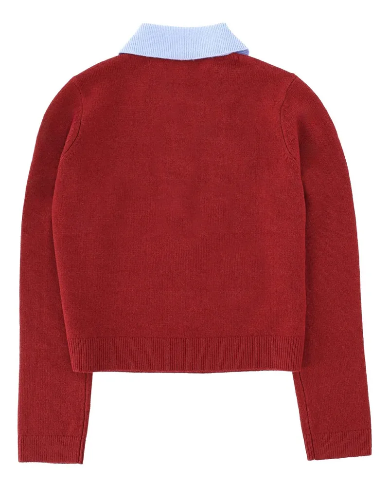 Self-Portrait Wool and Alpaca Blend Polo Top — Burgundy Burgundy