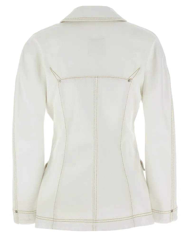 Givenchy Contrast-Stitched Denim Jacket — Cream Cream
