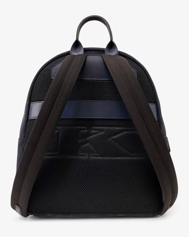 Kiton Men's Suede Backpack With Engraved Logo Blue Backpacks Navy