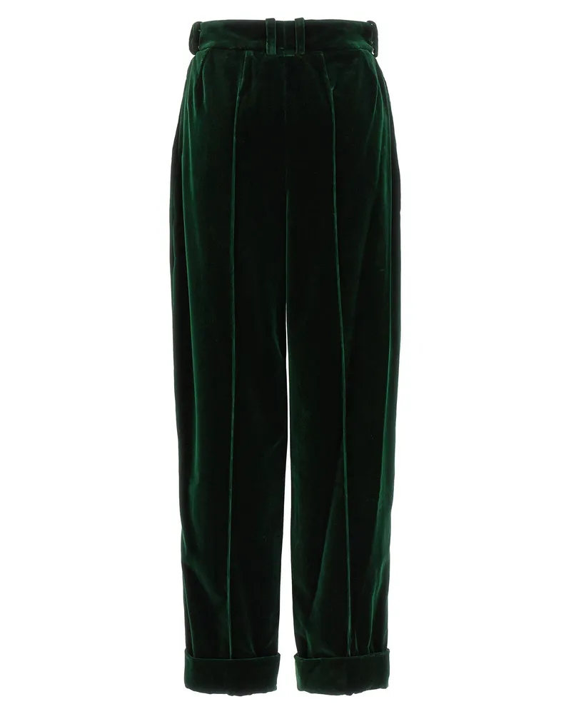 Alexandre Vauthier Velvet Pleated Trousers — Green Green