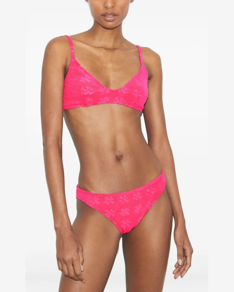 Tory Burch Terry Logo-Jacquard Bikini Bottom — Hot Pink Hot
