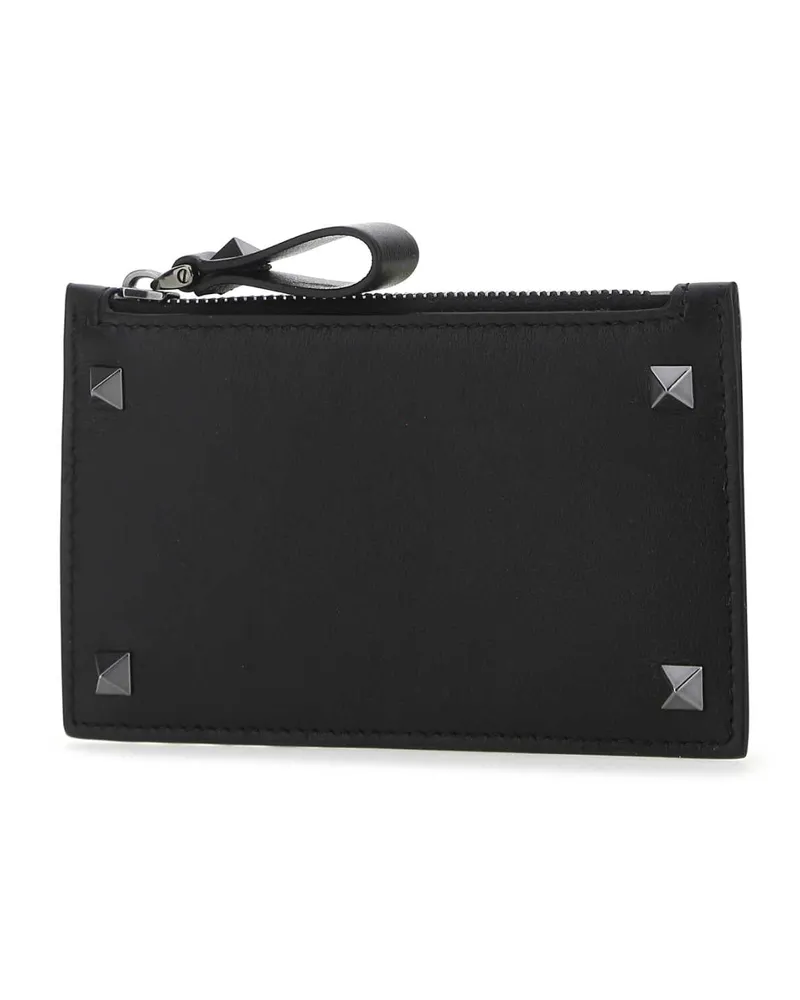 Valentino Garavani Men's Black Leather Rockstud Card Holder 0no Portafogli Wallet Black