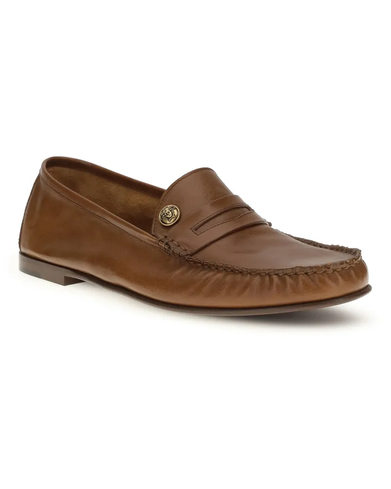 Versace Men's Leather Loafers Rovere-Gold Calf Bos Taurus Brown