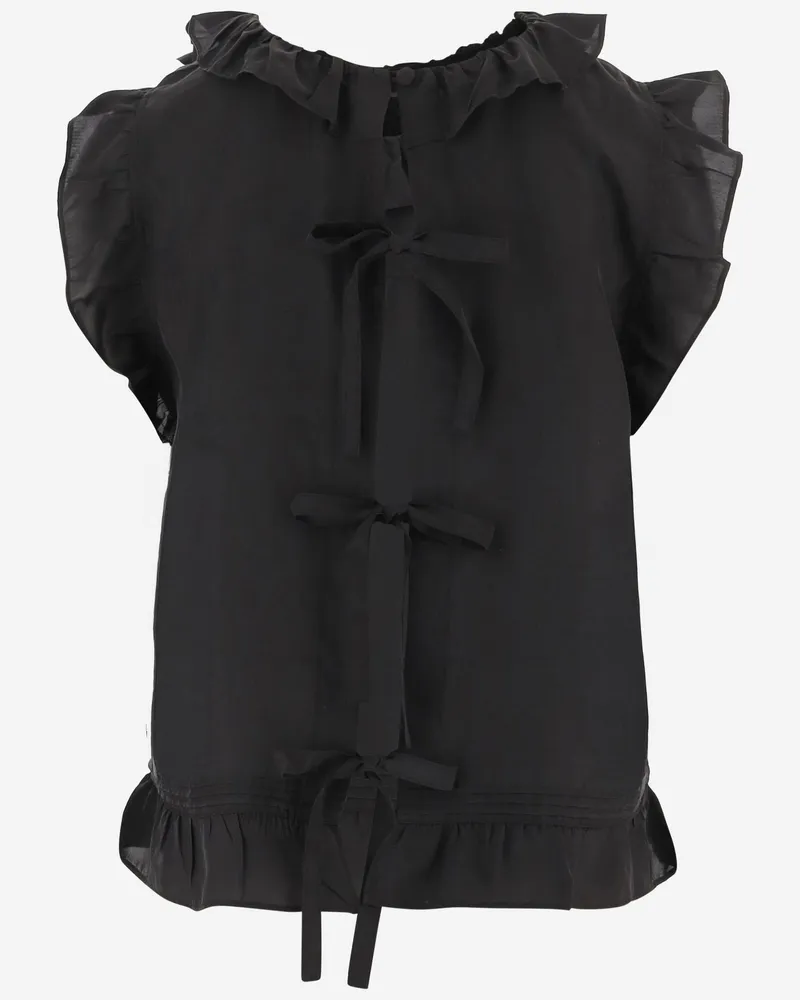 The Garment Women's Silk Ruffle Top With Back Ties Black Tops Black