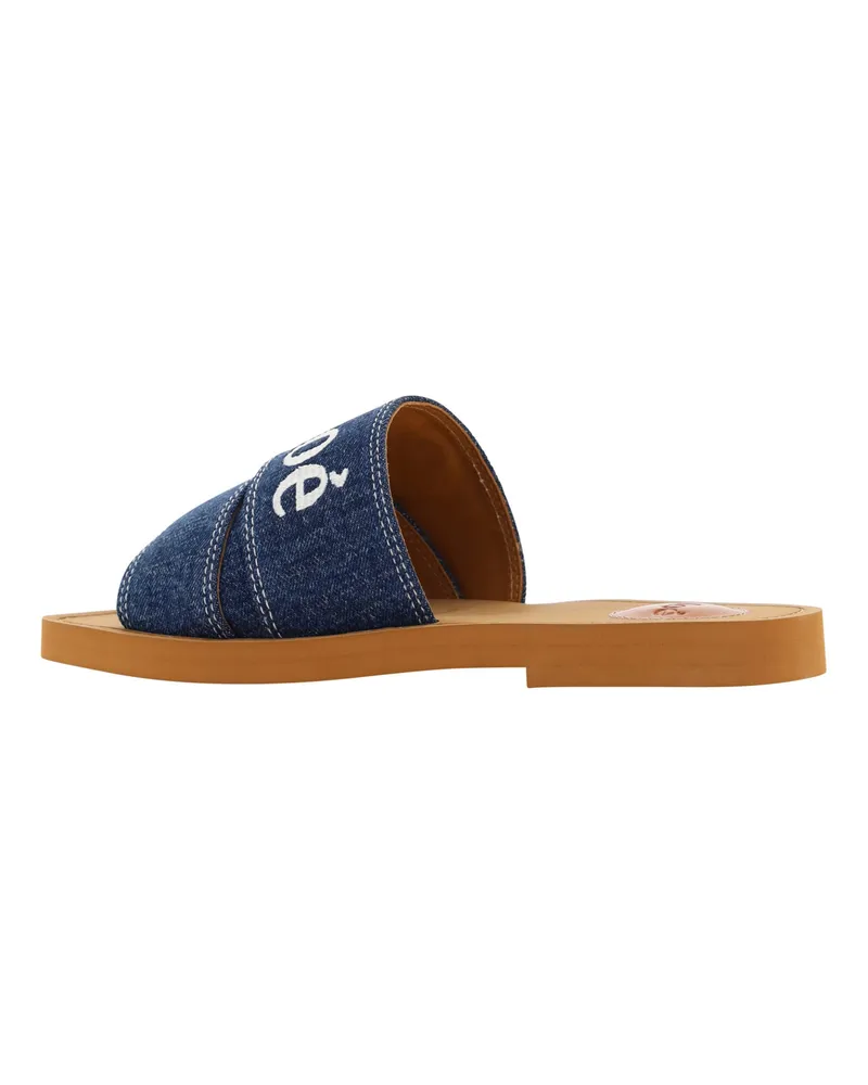 Chloé Women's Denim Blue Cotton Slides Woody Sandals Accessory Blue