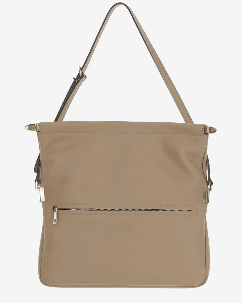 TOD'S Fold-Over Flap Shoulder Bag — Beige Beige