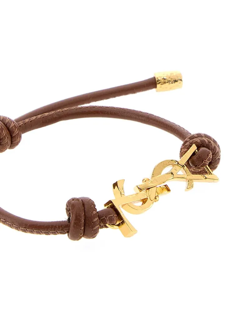 Saint Laurent Women's Brown Leather Cassandre Bracelet Dkwetclay Bracciali Bracelets Dkwetclay