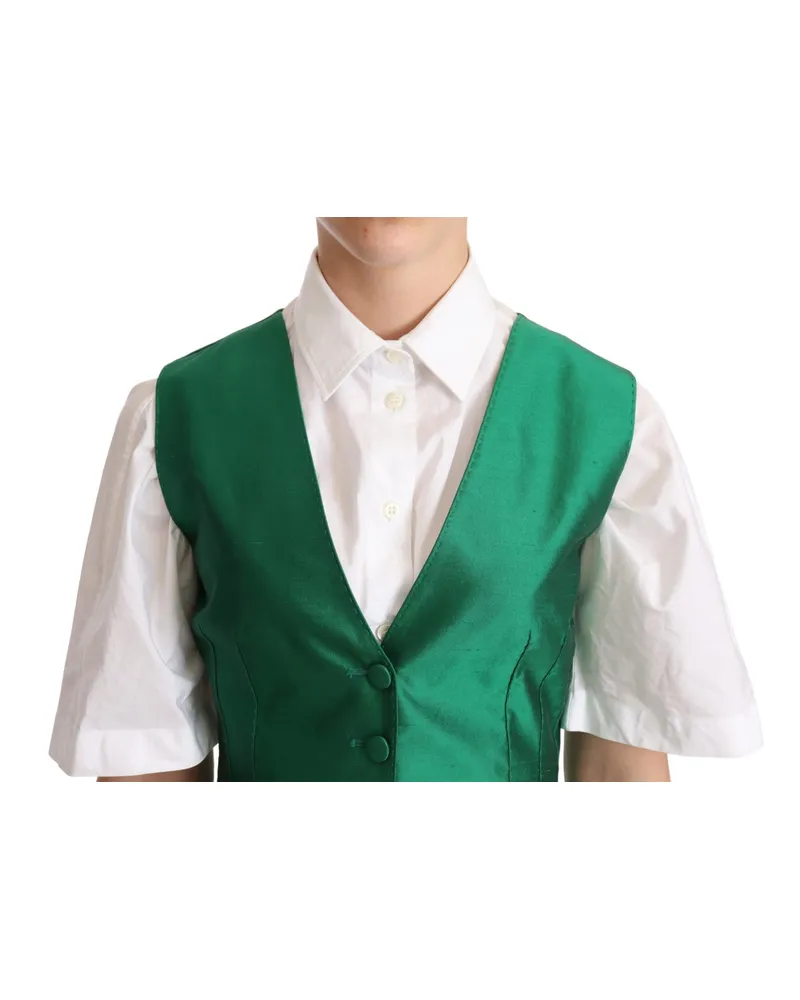 Dolce & Gabbana Women Green Silk Satin Sleeveless Waistcoat Vest Elastane Clothing Green