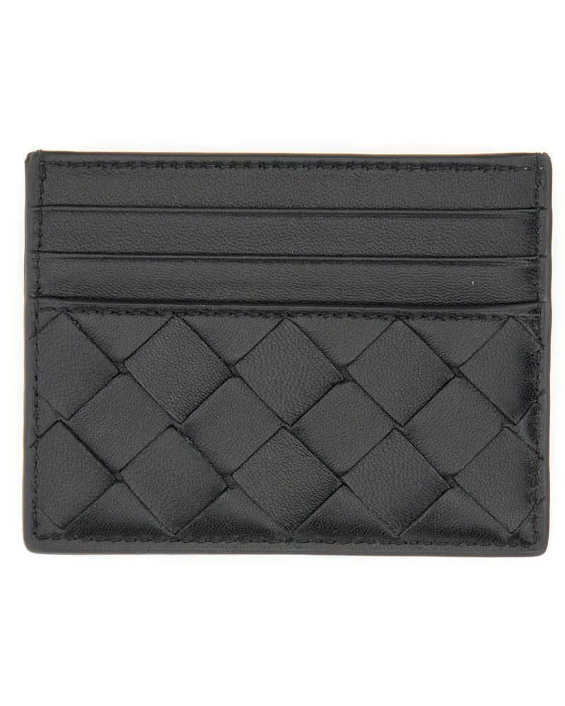 Bottega Veneta Woven Lambskin Card Case — Black Black