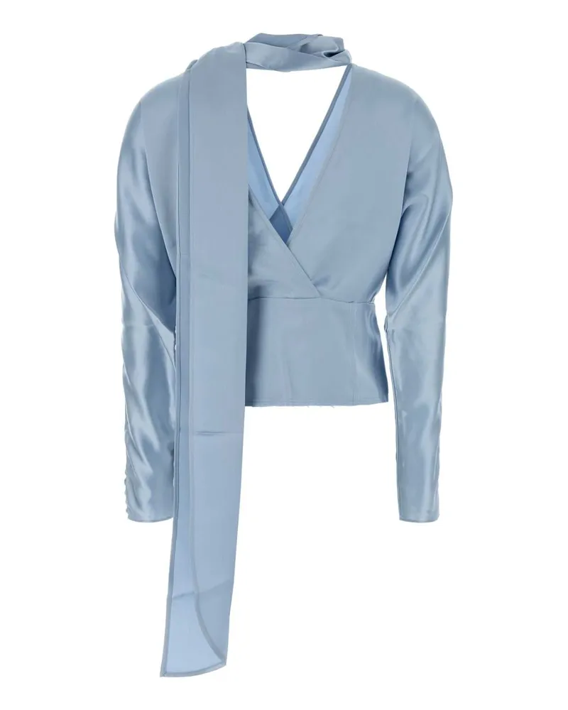 Ganni Women's Light-Blue Satin Blouse Soft Chambray Maglie Sweater Blue