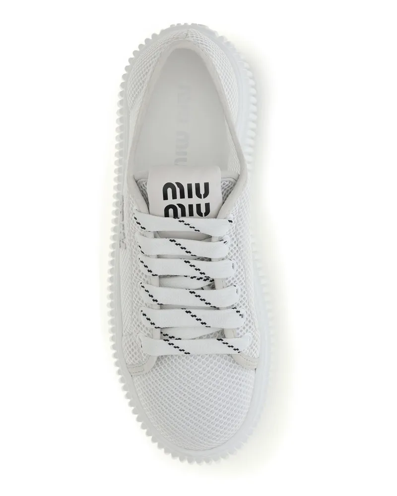 Miu Miu Women's Platform Sneakers White Upper: Polyamide Lace-Up Shoes Flat White