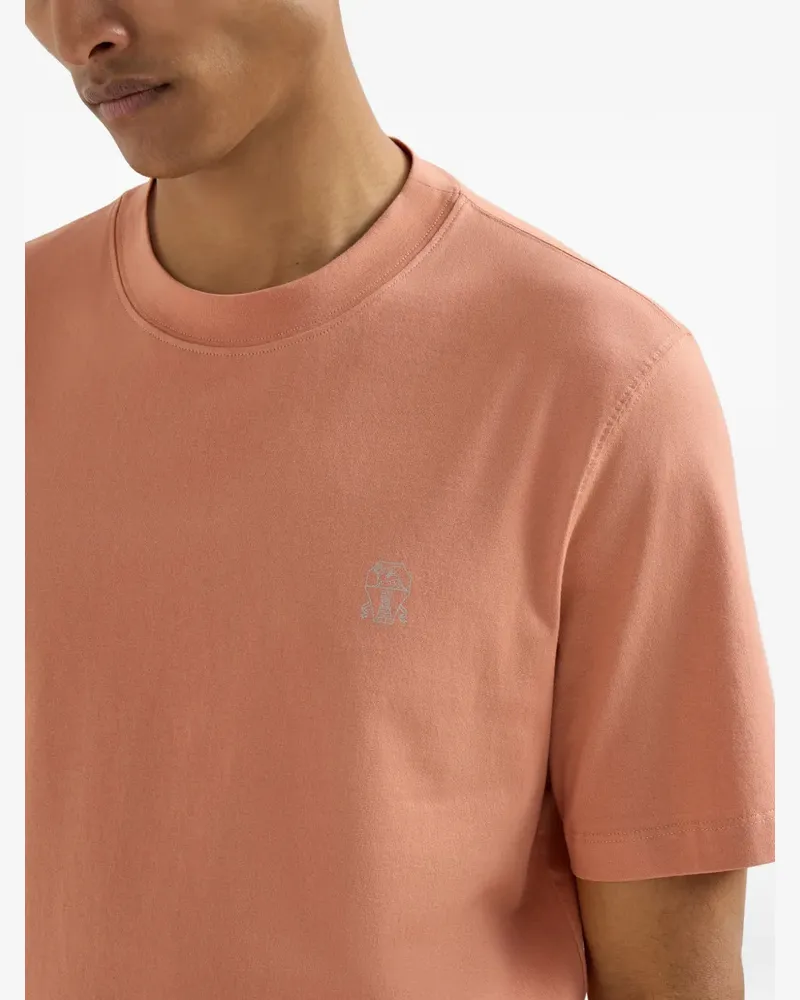 Brunello Cucinelli Men's Logo-Detail Crew-Neck T-Shirt Ss26 M Terracotta