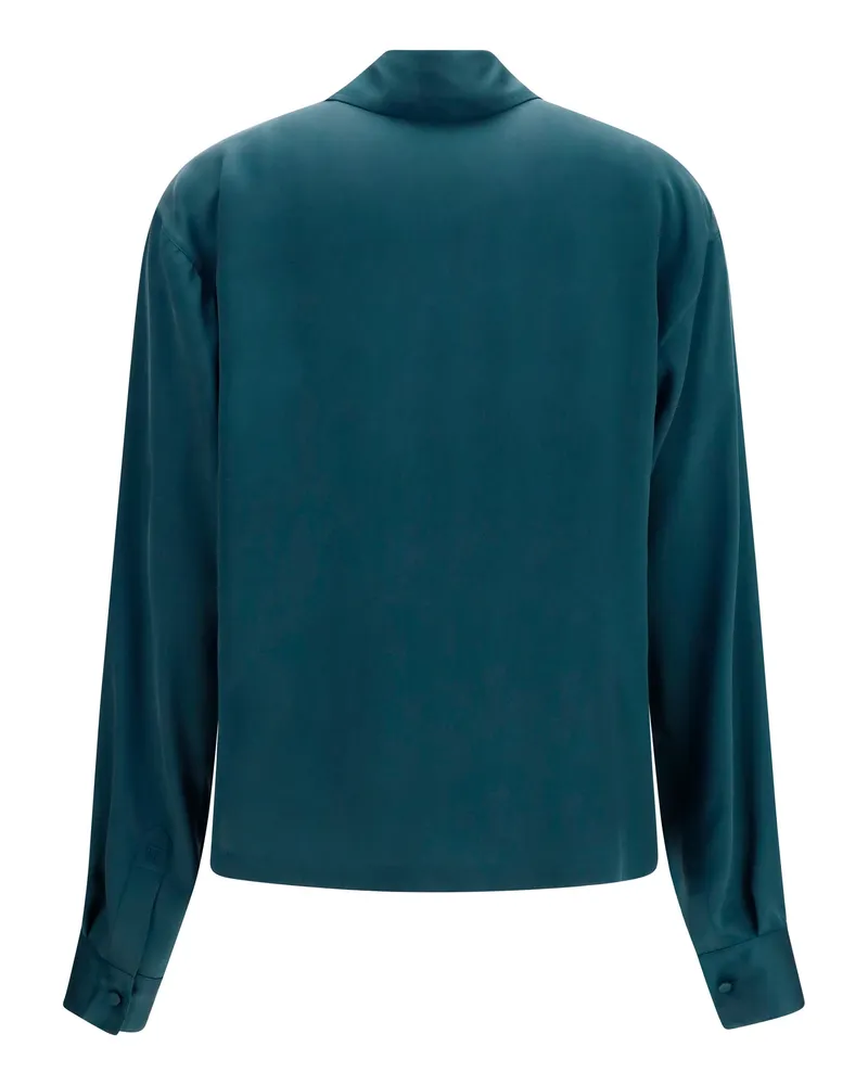 Tom Ford Women's Silk Shirt Deep V-Neck Teal Top Teal