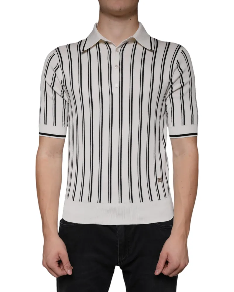 Dolce & Gabbana Men's Striped Silk Polo White White