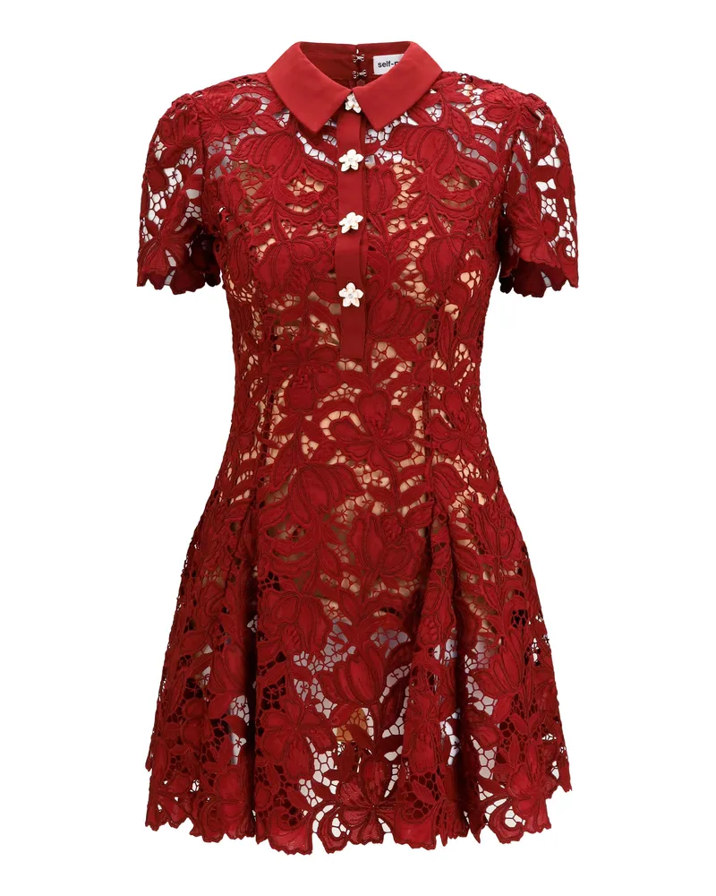 Self-Portrait Women's Dress Short Lace Burgundy Polyester Red