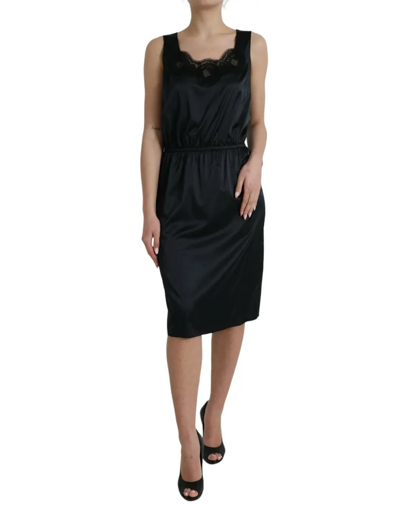 Dolce & Gabbana Women's Black Polyester Lace Trim Sheath Midi Dress Elastane Black